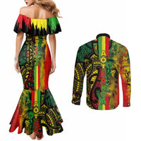 Aotearoa Reggae Couples Matching Mermaid Dress and Long Sleeve Button Shirt Maori Reggae-One Love