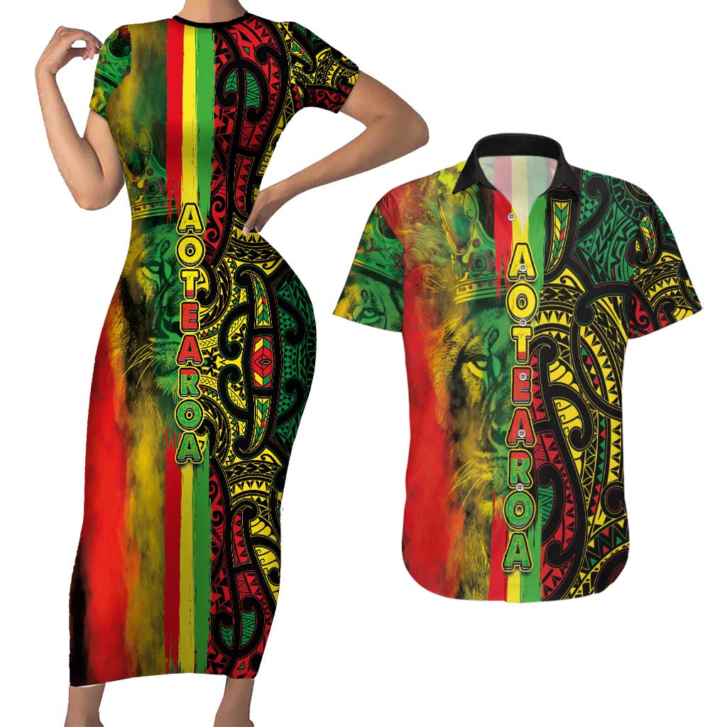 Aotearoa Reggae Couples Matching Short Sleeve Bodycon Dress and Hawaiian Shirt Maori Reggae-One Love