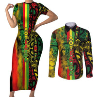Aotearoa Reggae Couples Matching Short Sleeve Bodycon Dress and Long Sleeve Button Shirt Maori Reggae-One Love