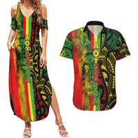 Aotearoa Reggae Couples Matching Summer Maxi Dress and Hawaiian Shirt Maori Reggae-One Love
