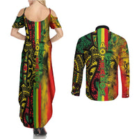 Aotearoa Reggae Couples Matching Summer Maxi Dress and Long Sleeve Button Shirt Maori Reggae-One Love