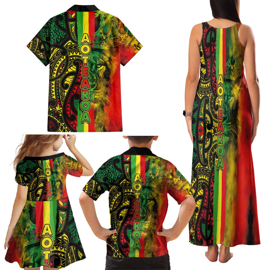 Aotearoa Reggae Family Matching Tank Maxi Dress and Hawaiian Shirt Maori Reggae-One Love