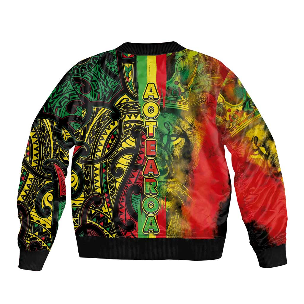 Aotearoa Reggae Sleeve Zip Bomber Jacket Maori Reggae-One Love