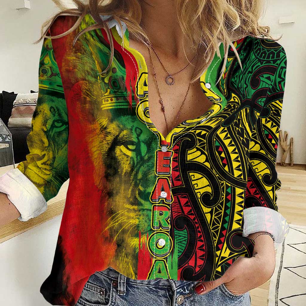 Aotearoa Reggae Women Casual Shirt Maori Reggae-One Love