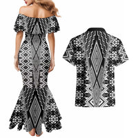 Aotearoa Tukutuku and Poutama Motif Classic Couples Matching Mermaid Dress and Hawaiian Shirt
