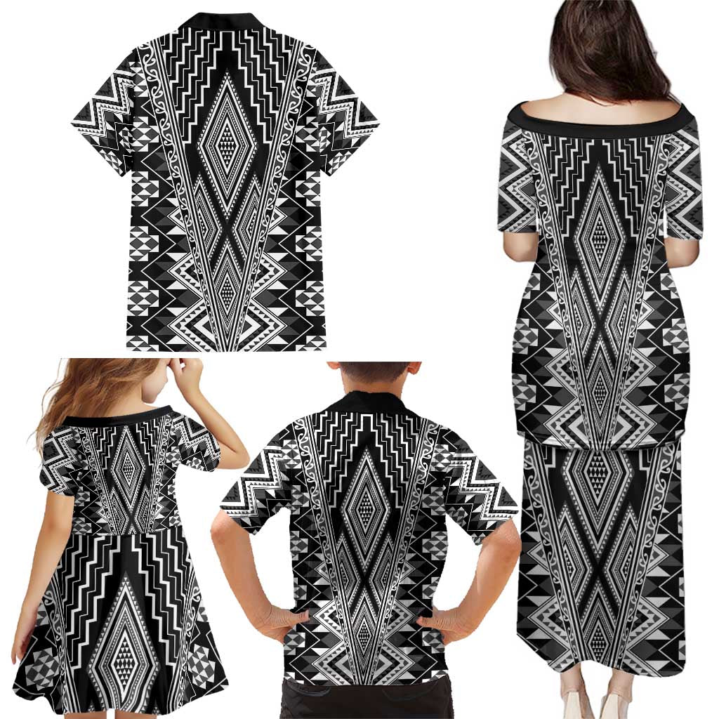 Aotearoa Tukutuku and Poutama Motif Classic Family Matching Puletasi and Hawaiian Shirt