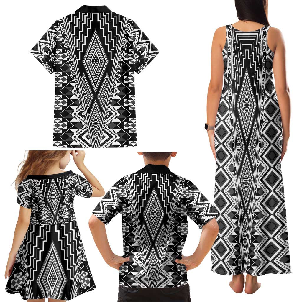 Aotearoa Tukutuku and Poutama Motif Classic Family Matching Tank Maxi Dress and Hawaiian Shirt