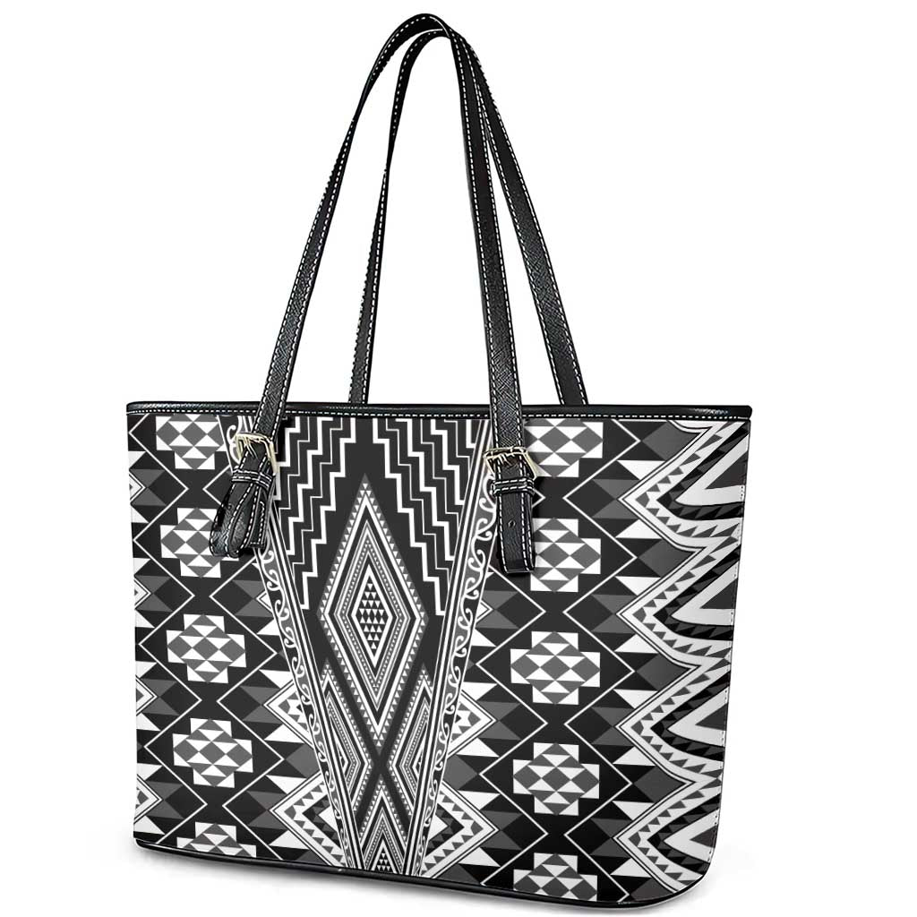 Aotearoa Tukutuku and Poutama Motif Classic Leather Tote Bag