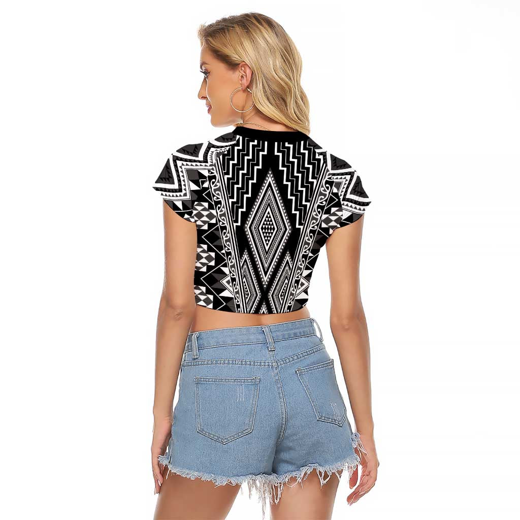 Aotearoa Tukutuku and Poutama Motif Classic Raglan Cropped T Shirt