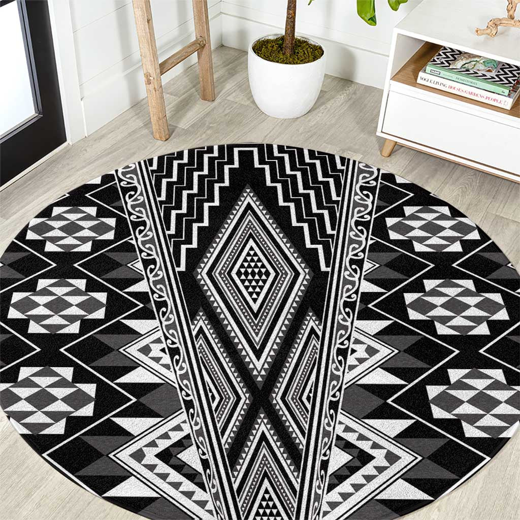 Aotearoa Tukutuku and Poutama Motif Classic Round Carpet LT03 Gray - Polynesian Pride