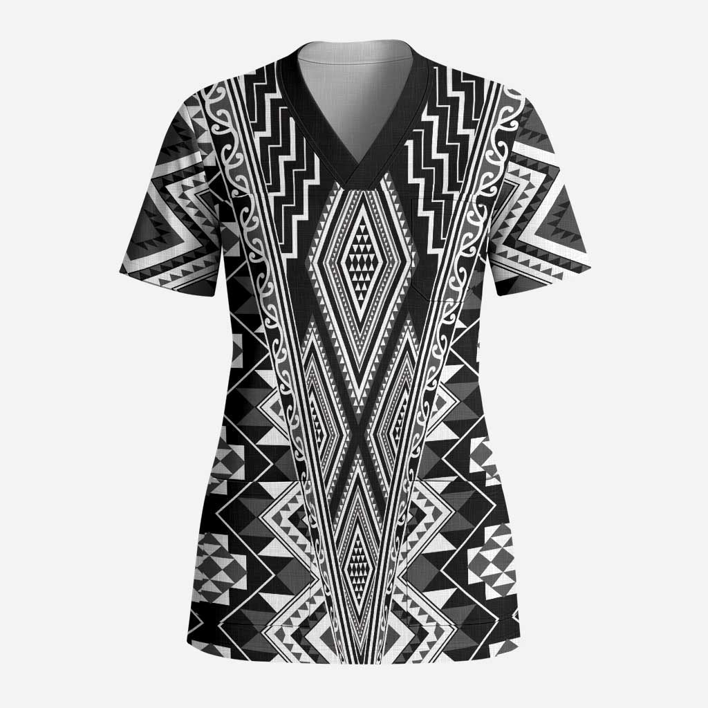 Aotearoa Tukutuku and Poutama Motif Classic Scrub Top - Polynesian Pride