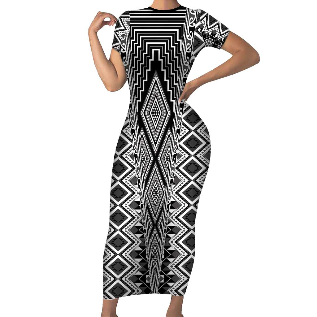Aotearoa Tukutuku and Poutama Motif Classic Short Sleeve Bodycon Dress