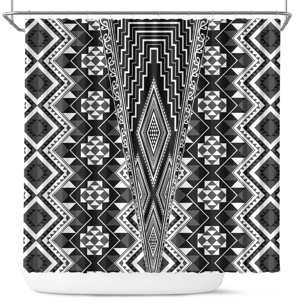 Aotearoa Tukutuku and Poutama Motif Classic Shower Curtain LT03 Gray - Polynesian Pride