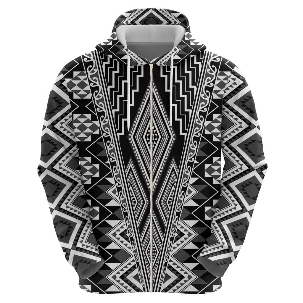 Aotearoa Tukutuku and Poutama Motif Classic Zip Hoodie