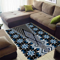 Blue Aotearoa Tukutuku and Poutama Motif Area Rug