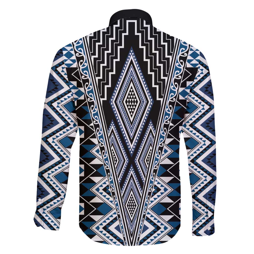 Blue Aotearoa Tukutuku and Poutama Motif Family Matching Summer Maxi Dress and Hawaiian Shirt