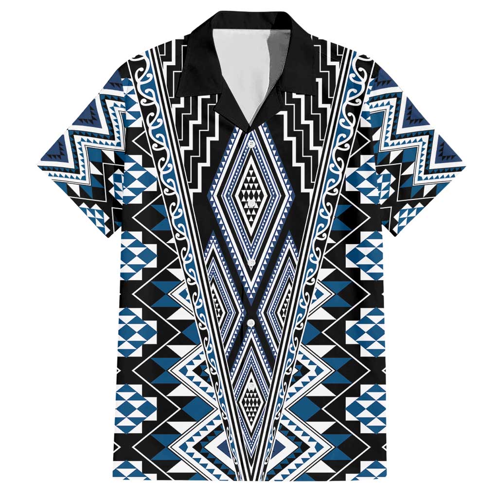 Blue Aotearoa Tukutuku and Poutama Motif Hawaiian Shirt