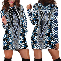 Blue Aotearoa Tukutuku and Poutama Motif Hoodie Dress