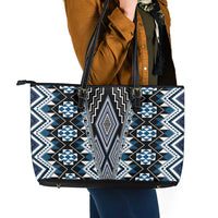 Blue Aotearoa Tukutuku and Poutama Motif Leather Tote Bag