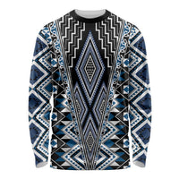 Blue Aotearoa Tukutuku and Poutama Motif Long Sleeve Shirt LT03 Unisex Blue - Polynesian Pride