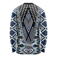 Blue Aotearoa Tukutuku and Poutama Motif Long Sleeve Shirt LT03 - Polynesian Pride