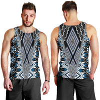 Blue Aotearoa Tukutuku and Poutama Motif Men Tank Top