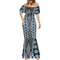Blue Aotearoa Tukutuku and Poutama Motif Mermaid Dress
