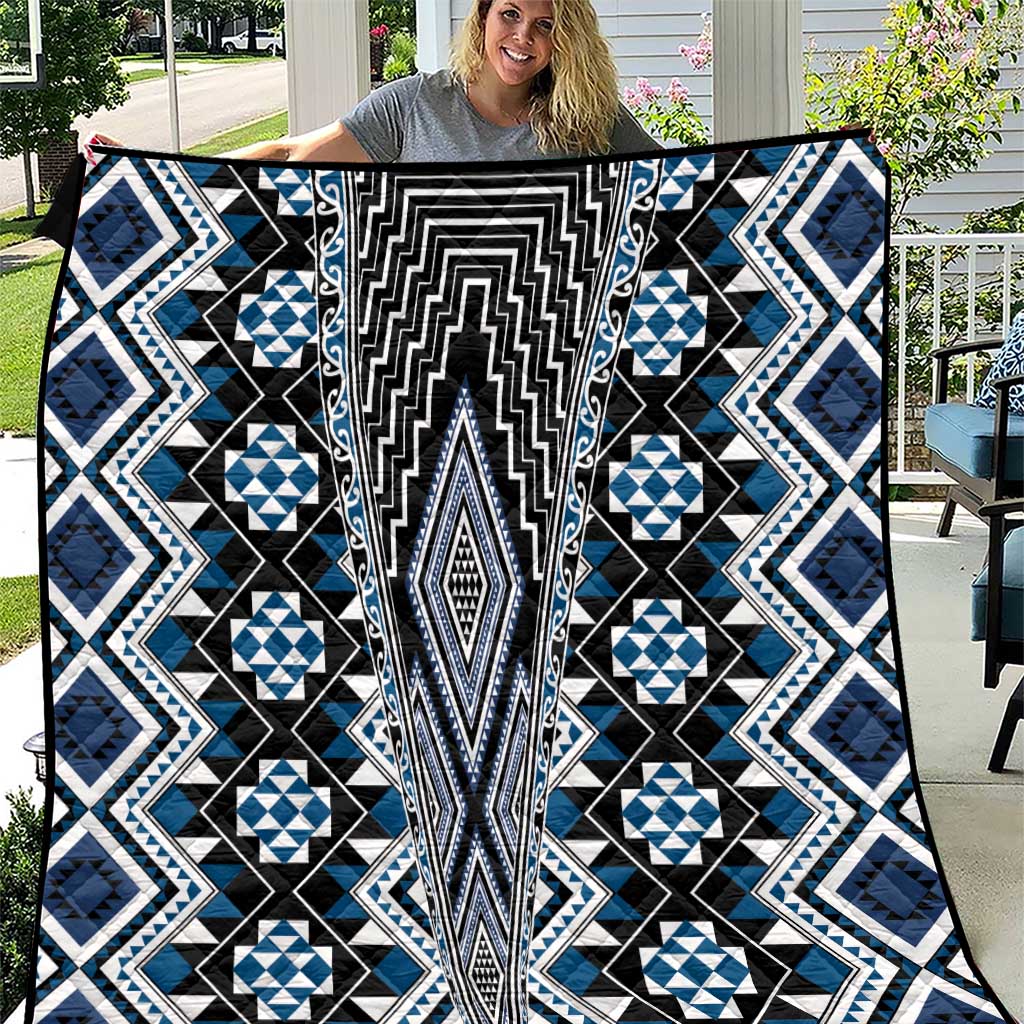 Blue Aotearoa Tukutuku and Poutama Motif Quilt LT03 Blue - Polynesian Pride