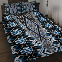 Blue Aotearoa Tukutuku and Poutama Motif Quilt Bed Set