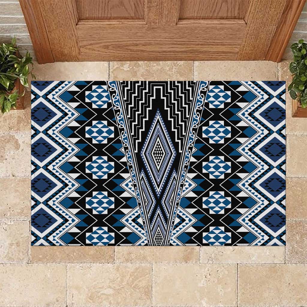 Blue Aotearoa Tukutuku and Poutama Motif Rubber Doormat LT03 Blue - Polynesian Pride