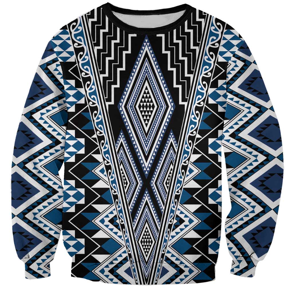 Blue Aotearoa Tukutuku and Poutama Motif Sweatshirt LT03 Unisex Blue - Polynesian Pride