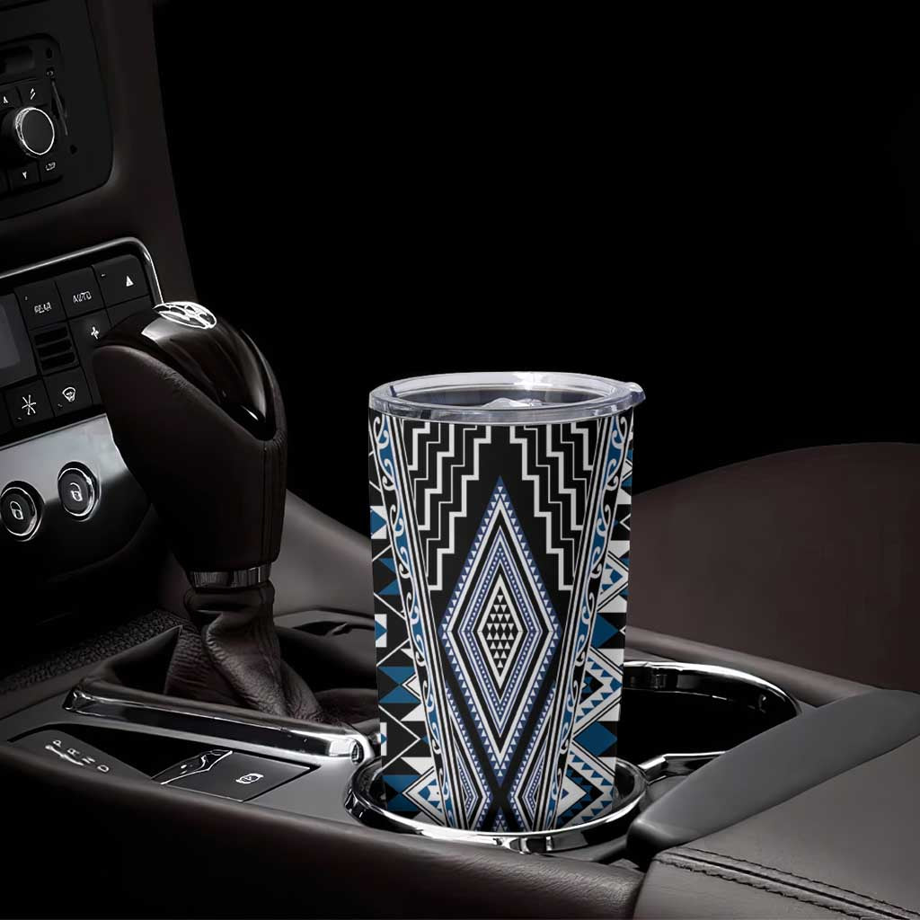 Blue Aotearoa Tukutuku and Poutama Motif Tumbler Cup