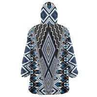 Blue Aotearoa Tukutuku and Poutama Motif Wearable Blanket Hoodie