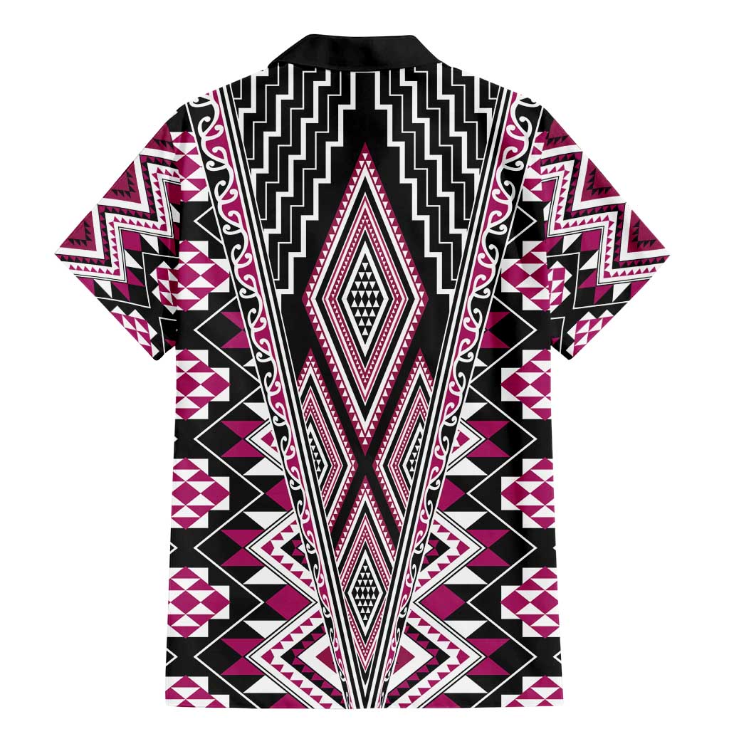 Pink Aotearoa Tukutuku and Poutama Motif Family Matching Mermaid Dress and Hawaiian Shirt