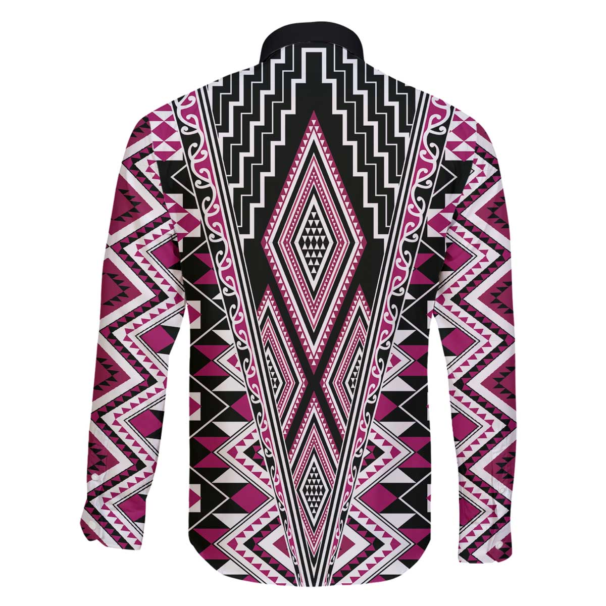 Pink Aotearoa Tukutuku and Poutama Motif Family Matching Off The Shoulder Long Sleeve Dress and Hawaiian Shirt