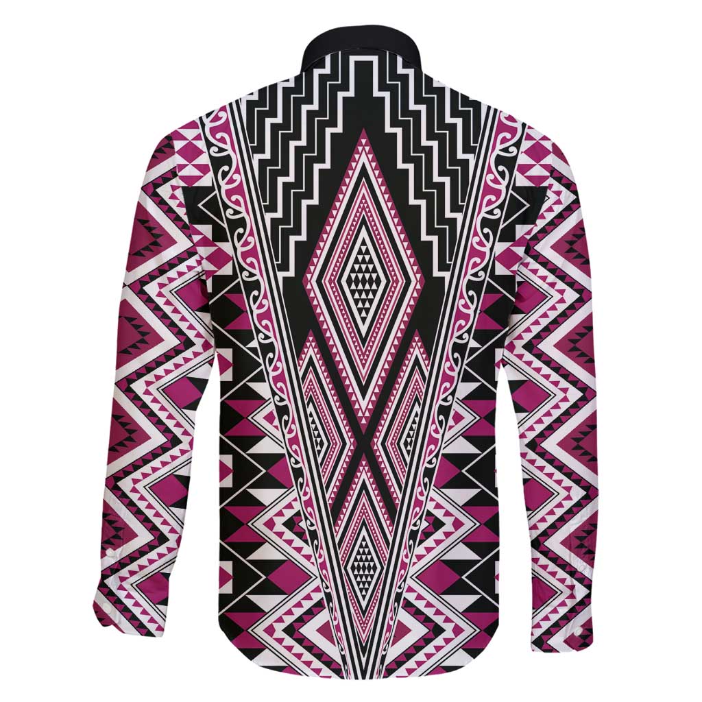 Pink Aotearoa Tukutuku and Poutama Motif Family Matching Off Shoulder Short Dress and Hawaiian Shirt
