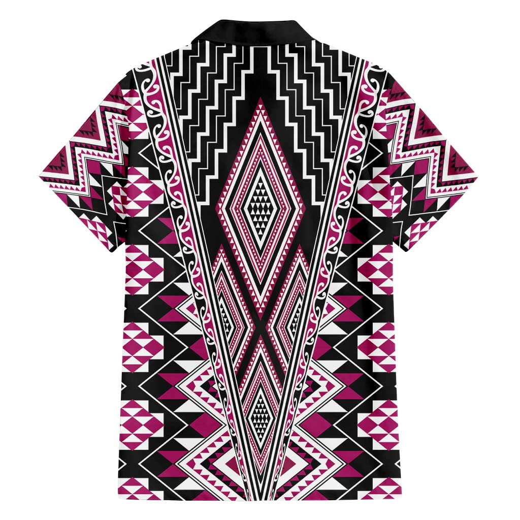Pink Aotearoa Tukutuku and Poutama Motif Family Matching Puletasi and Hawaiian Shirt