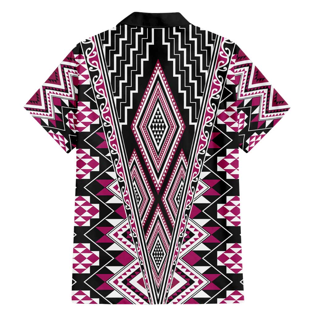 Pink Aotearoa Tukutuku and Poutama Motif Family Matching Short Sleeve Bodycon Dress and Hawaiian Shirt