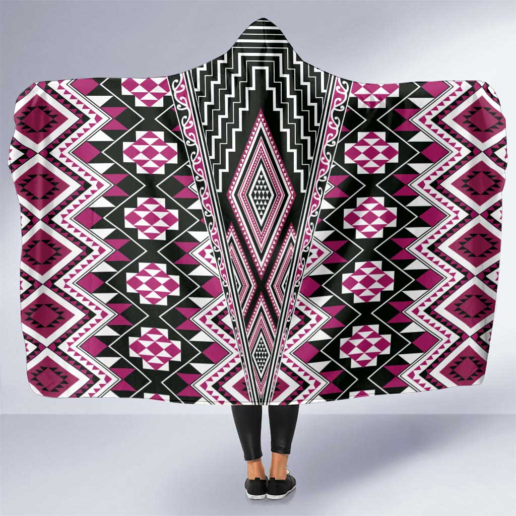 Pink Aotearoa Tukutuku and Poutama Motif Hooded Blanket LT03 One Size Pink - Polynesian Pride