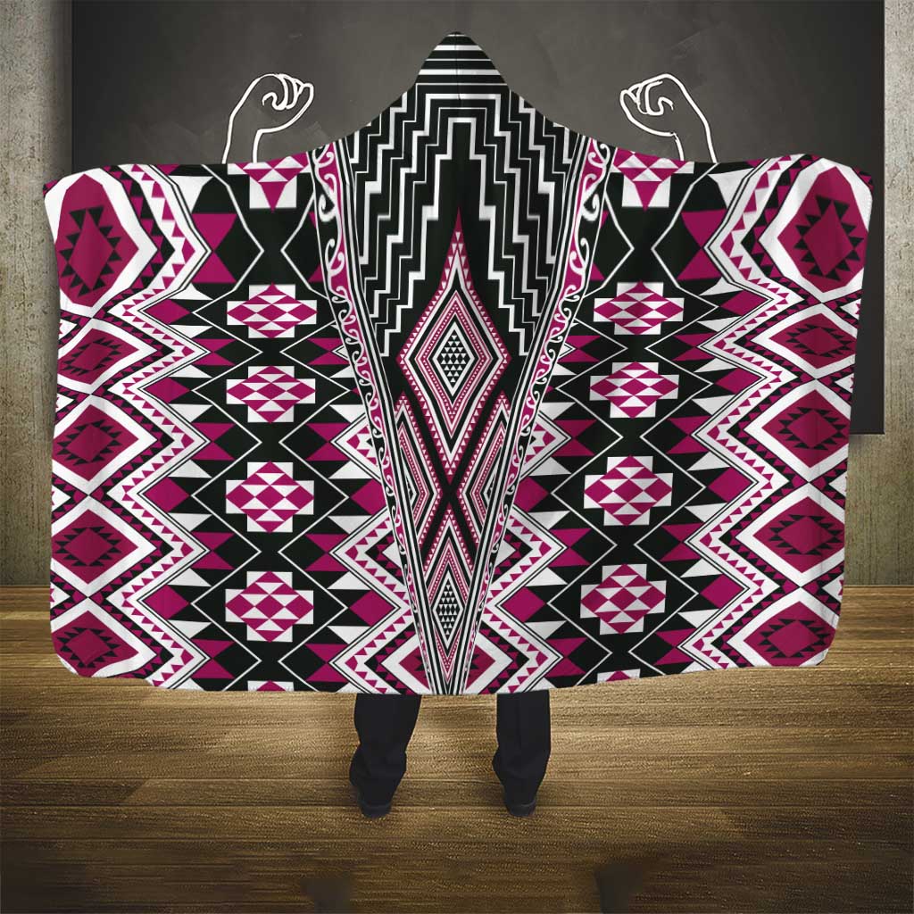 Pink Aotearoa Tukutuku and Poutama Motif Hooded Blanket LT03 - Polynesian Pride