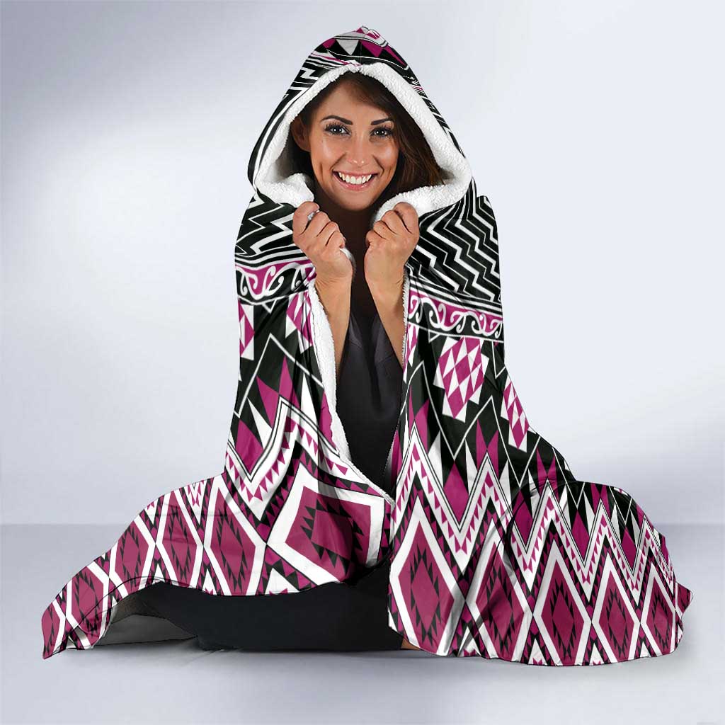 Pink Aotearoa Tukutuku and Poutama Motif Hooded Blanket LT03 - Polynesian Pride
