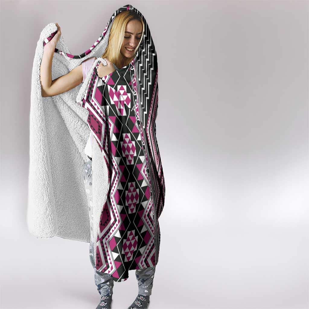 Pink Aotearoa Tukutuku and Poutama Motif Hooded Blanket LT03 - Polynesian Pride