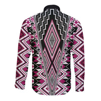 Pink Aotearoa Tukutuku and Poutama Motif Long Sleeve Button Shirt