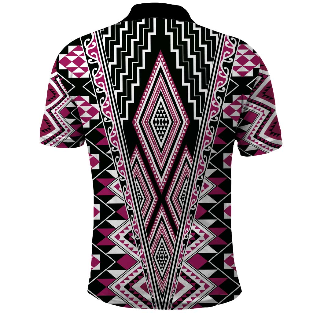 Pink Aotearoa Tukutuku and Poutama Motif Polo Shirt