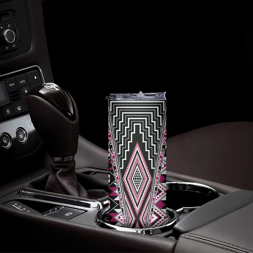Pink Aotearoa Tukutuku and Poutama Motif Skinny Tumbler