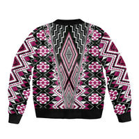 Pink Aotearoa Tukutuku and Poutama Motif Sleeve Zip Bomber Jacket