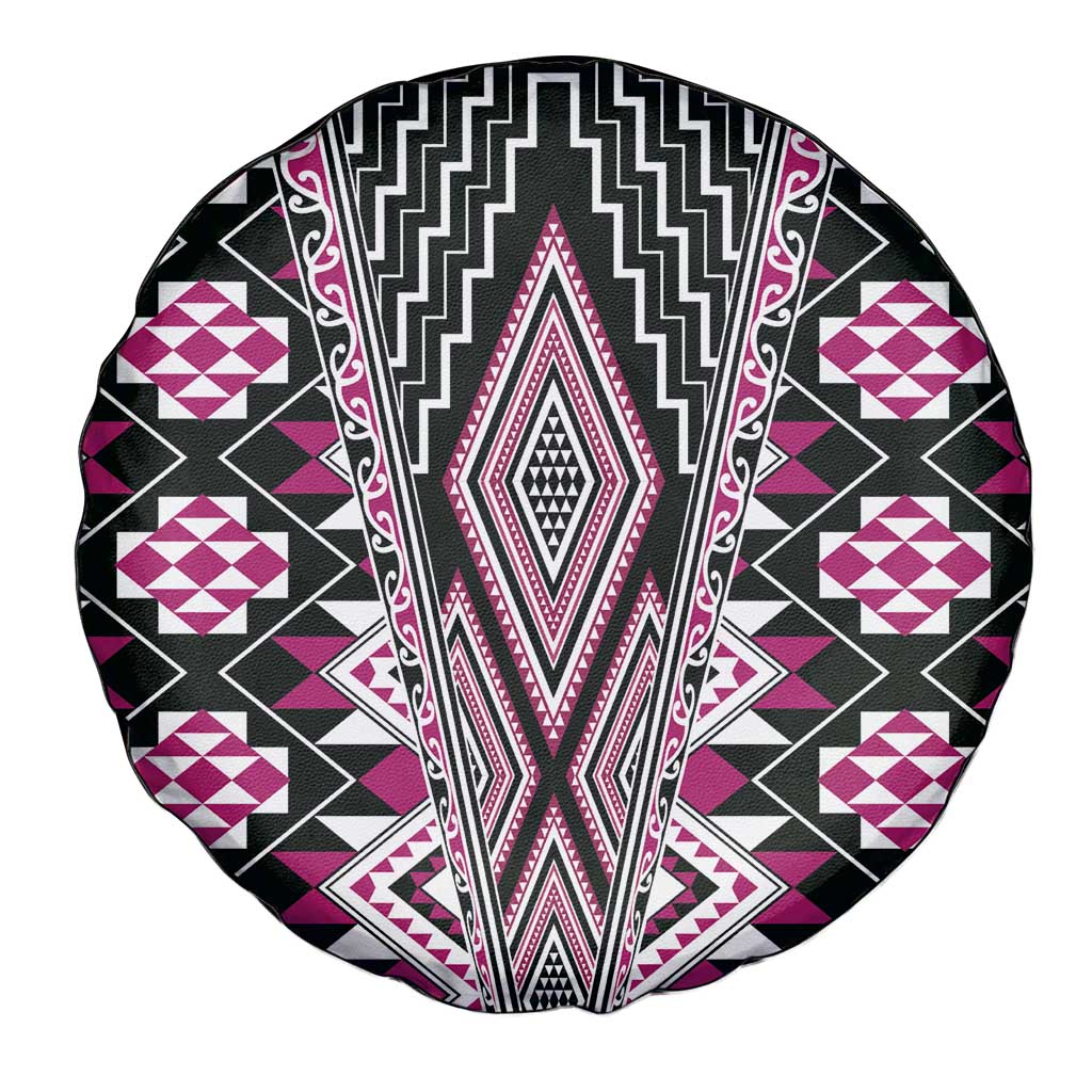 Pink Aotearoa Tukutuku and Poutama Motif Spare Tire Cover