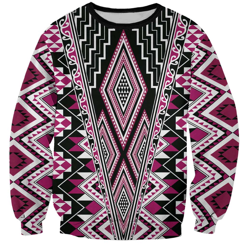 Pink Aotearoa Tukutuku and Poutama Motif Sweatshirt LT03 Unisex Pink - Polynesian Pride