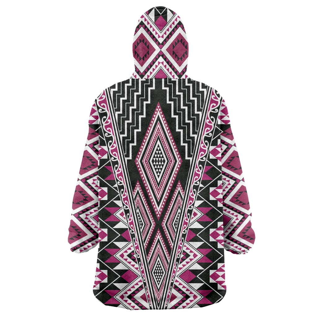 Pink Aotearoa Tukutuku and Poutama Motif Wearable Blanket Hoodie