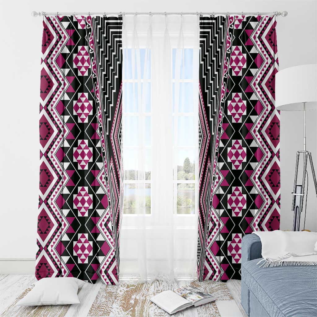 Pink Aotearoa Tukutuku and Poutama Motif Window Curtain